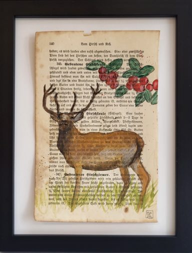 Hirsch auf alter Kochbuchseite