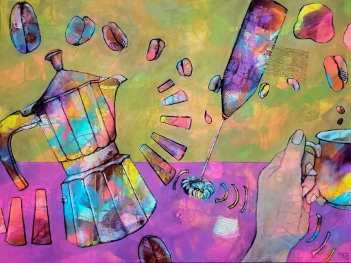 "Kaffee-Vibes 2", Acryl auf Leinwand, 80 x 60 x 4 cm, 450,- €